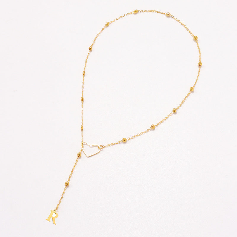 Collier Lettre Personnalisée  Acier Inoxydable Doré avec Cœur & Perles