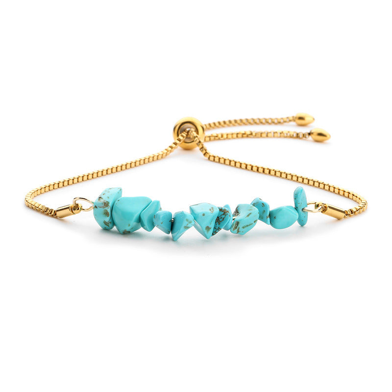 Bracelet pierres naturelles brutes  Acier inoxydable doré ajustable | Bijou énergétique & spirituel femme
