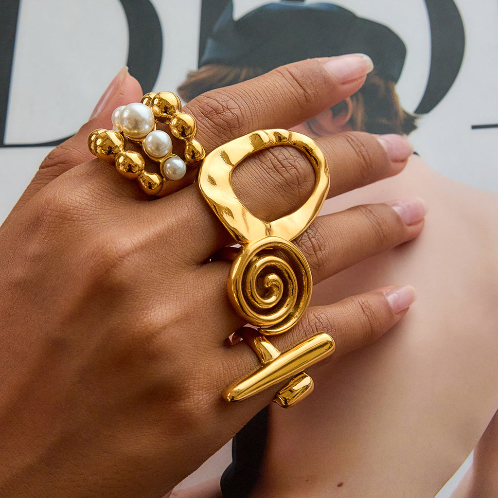 Bague Tendance en Acier Inoxydable Plaqué Or 18K - Design Ovale Géométrique