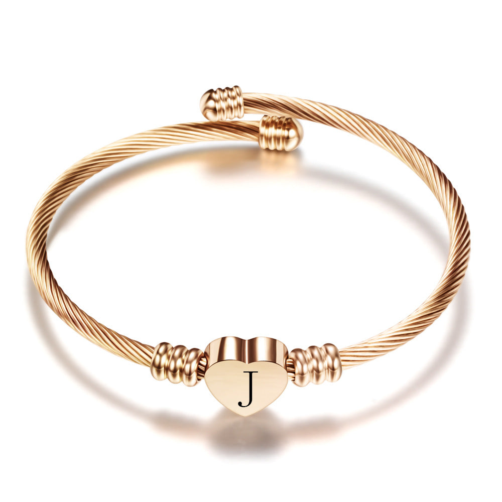 Bracelet Cœur avec Lettre Initiale  Acier Inoxydable Doré ou Argenté