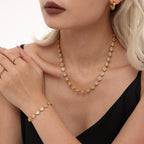 Ensemble Mystery Love  Collier & Bracelet Dorés en Acier Inoxydable et Zircons Colorés