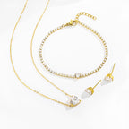 Parure Bijoux Femme  Collier, Bracelet & Boucles Cœur Zircon Doré 18K (Ensemble ou Séparés)