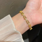 Bracelet Femme en Acier Inoxydable – Plaqué Or 18K avec Zircons Étincelants