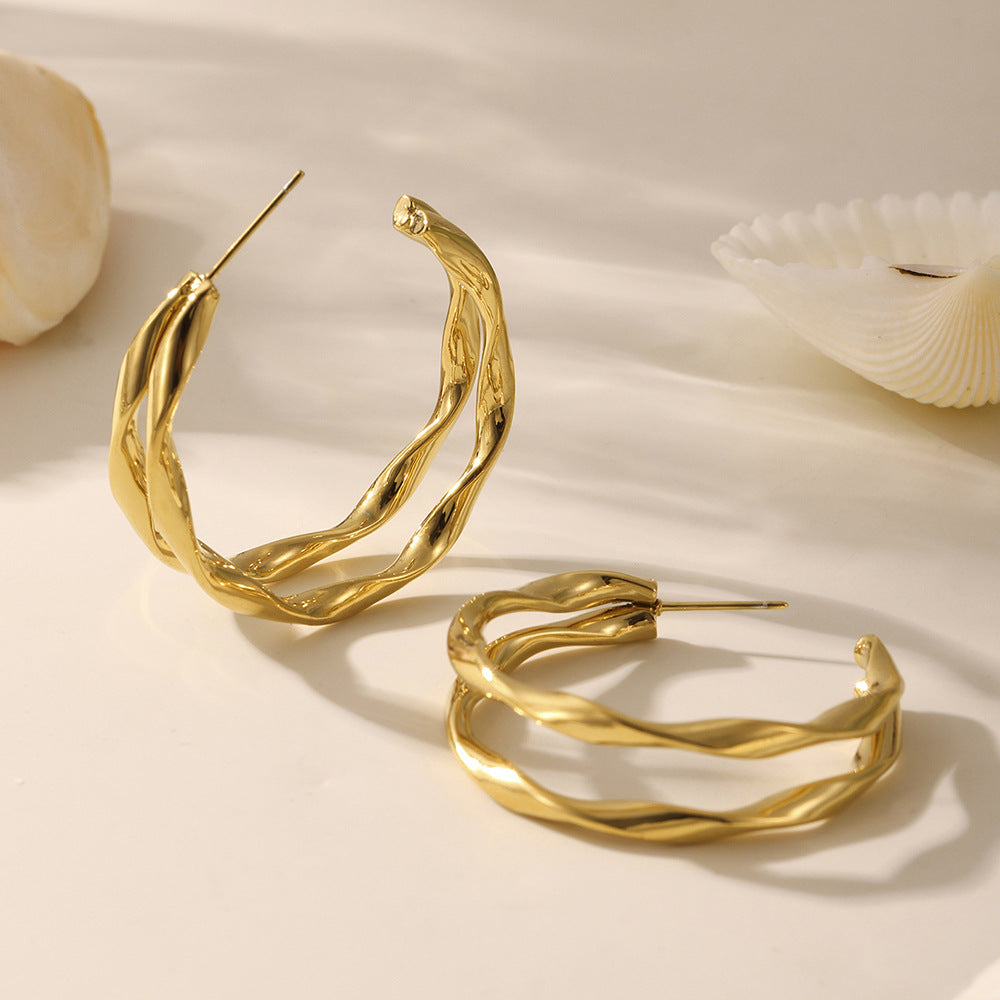 Créoles torsadées en acier doré à l'or fin – 3 finitions (Doré, Argent, Bicolore)
