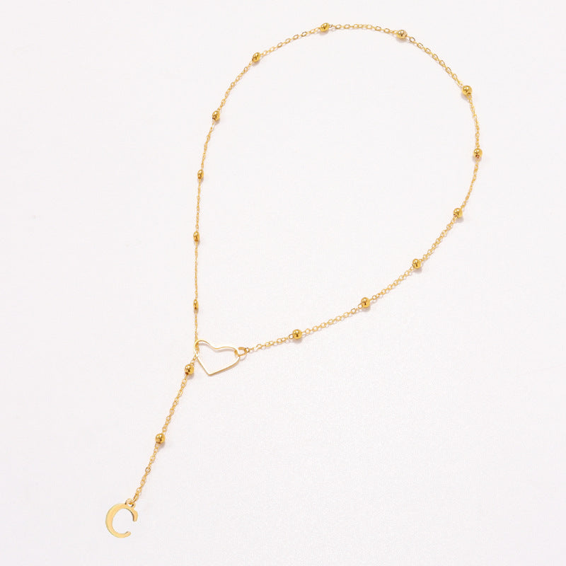 Collier Lettre Personnalisée  Acier Inoxydable Doré avec Cœur & Perles