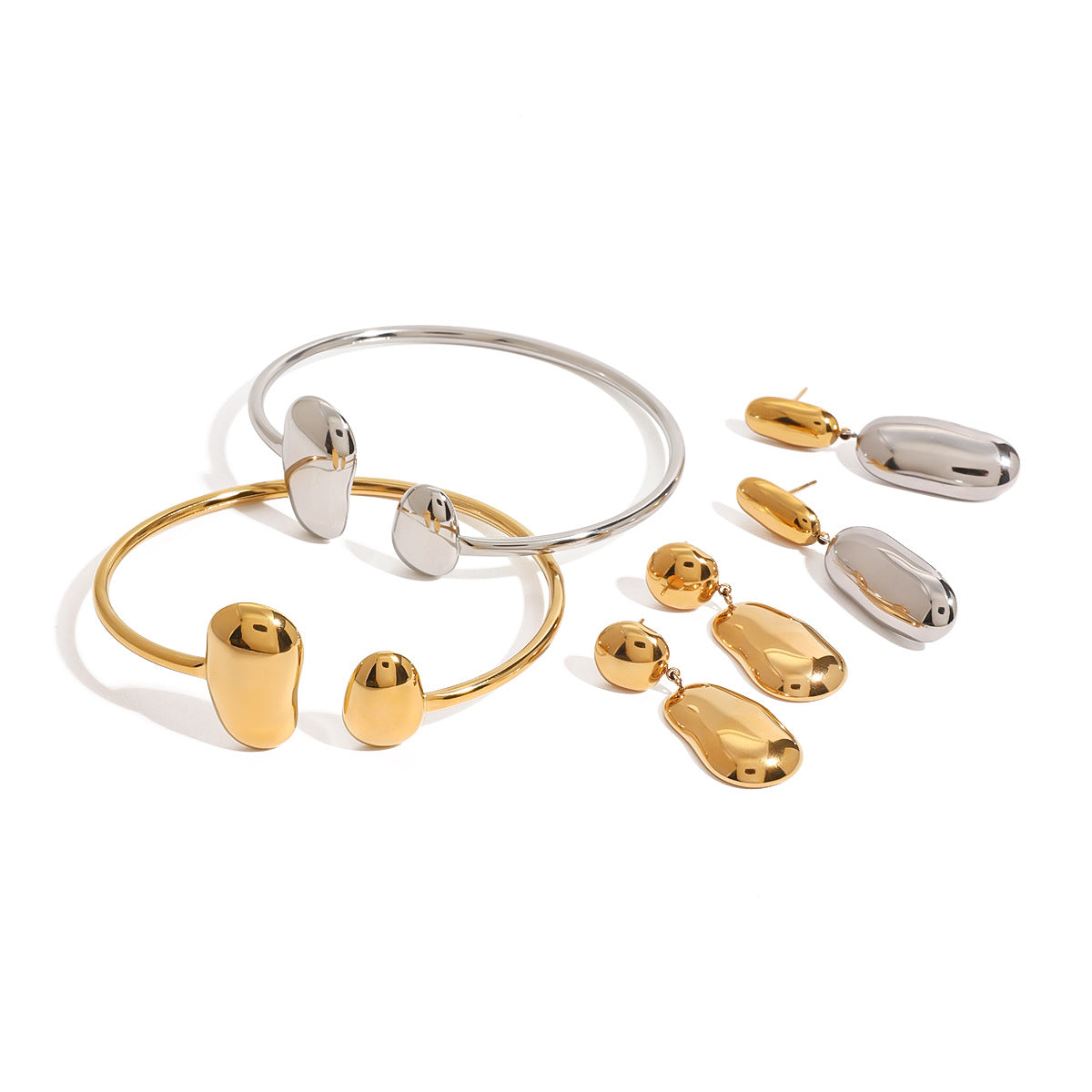Jieding European and American stainless steel water drop open bracelet premium sense earrings niche bracelet earrings titanium steel jewelry cross-border