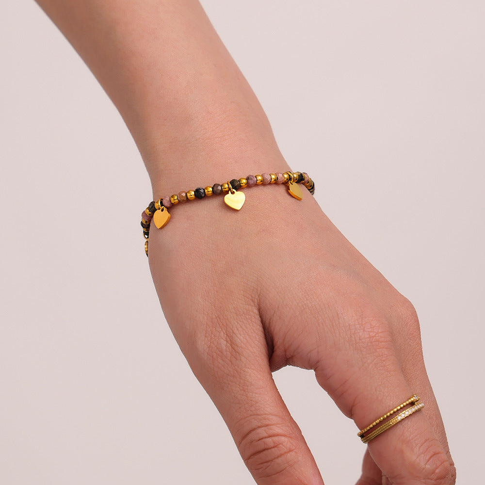 Parure en pierres naturelles et acier inoxydable doré