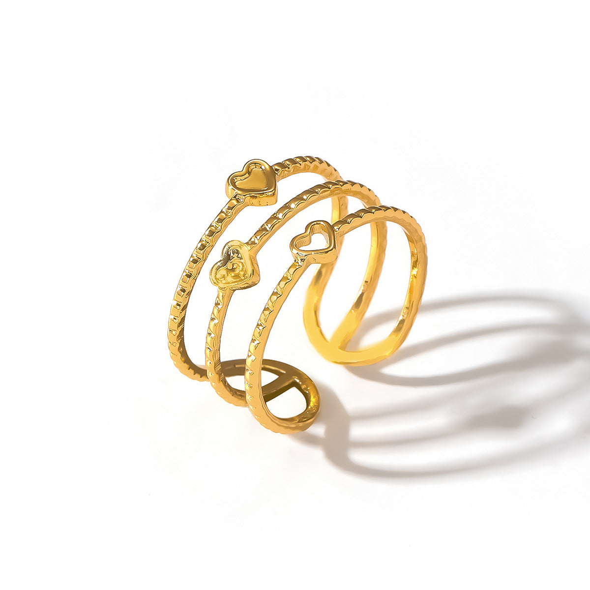 Bague Femme en Acier Inoxydable  Triple Anneau avec Cœurs Argenté ou Doré
