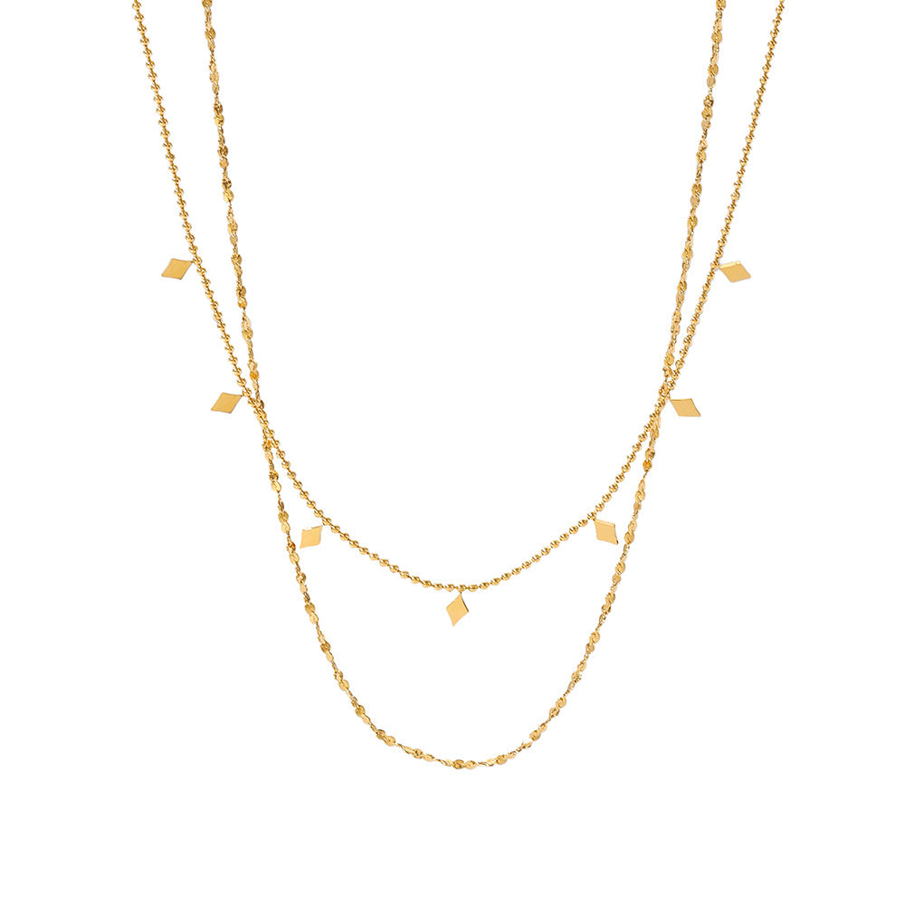 French light luxury niche design clavicle chain double stacked diamond sequin tassel necklace INS stainless steel necklace