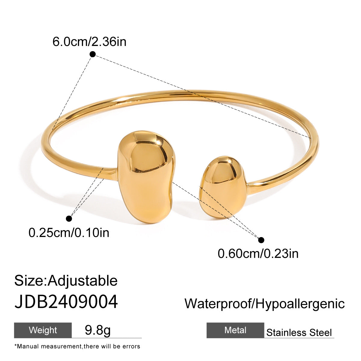 Bracelet Jonc Ouvert Doré – Acier Inoxydable Ajustable, Waterproof et Hypoallergénique – Design Minimaliste Chic