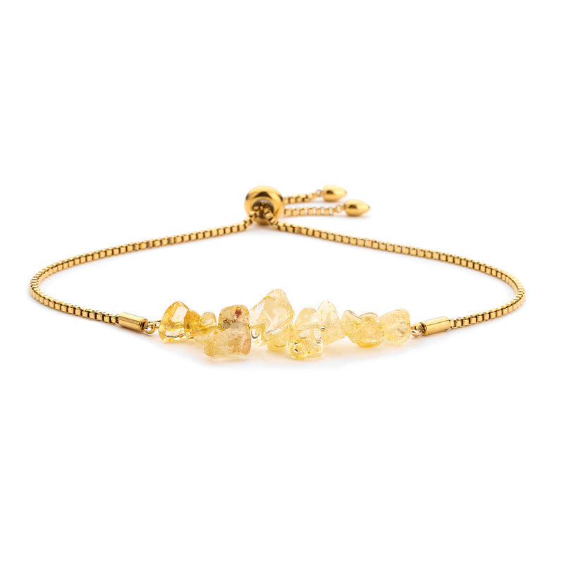 Bracelet pierres naturelles brutes  Acier inoxydable doré ajustable | Bijou énergétique & spirituel femme