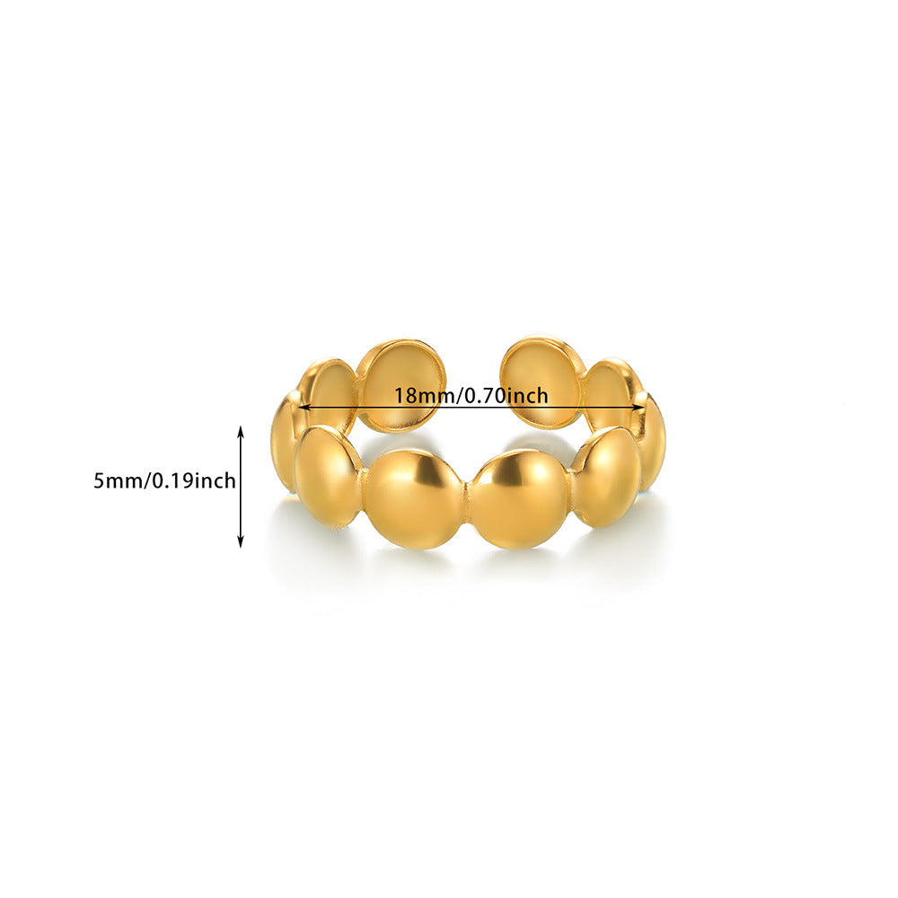 Bague femme ajustable pastilles rondes  Acier inoxydable plaqué or ou argent