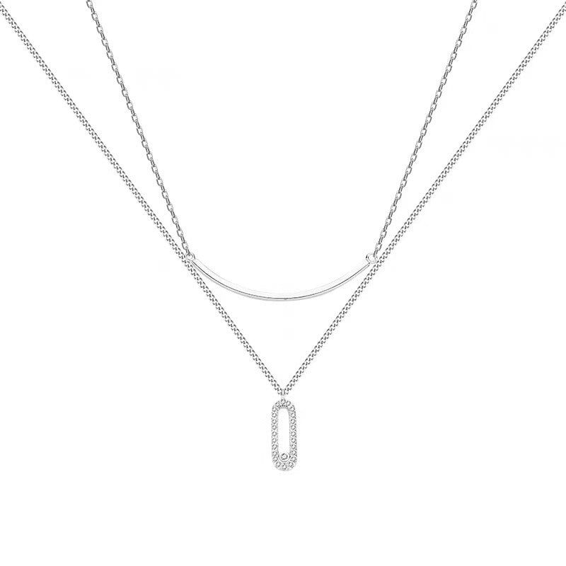 Double Stacked Wear 925 Silver Plated Sweater Necklace Women's 2024 New Specialty Design Sense Niche Clavicle Chain