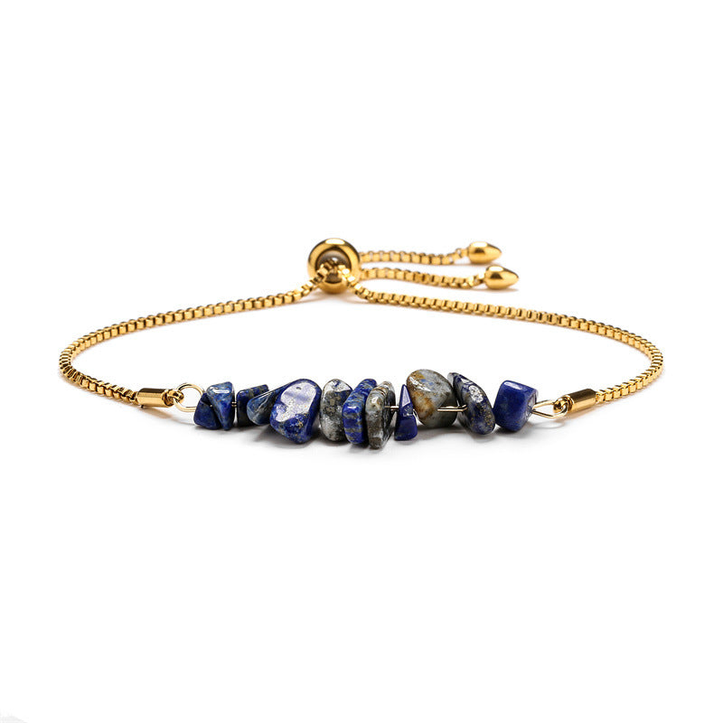 Bracelet pierres naturelles brutes  Acier inoxydable doré ajustable | Bijou énergétique & spirituel femme