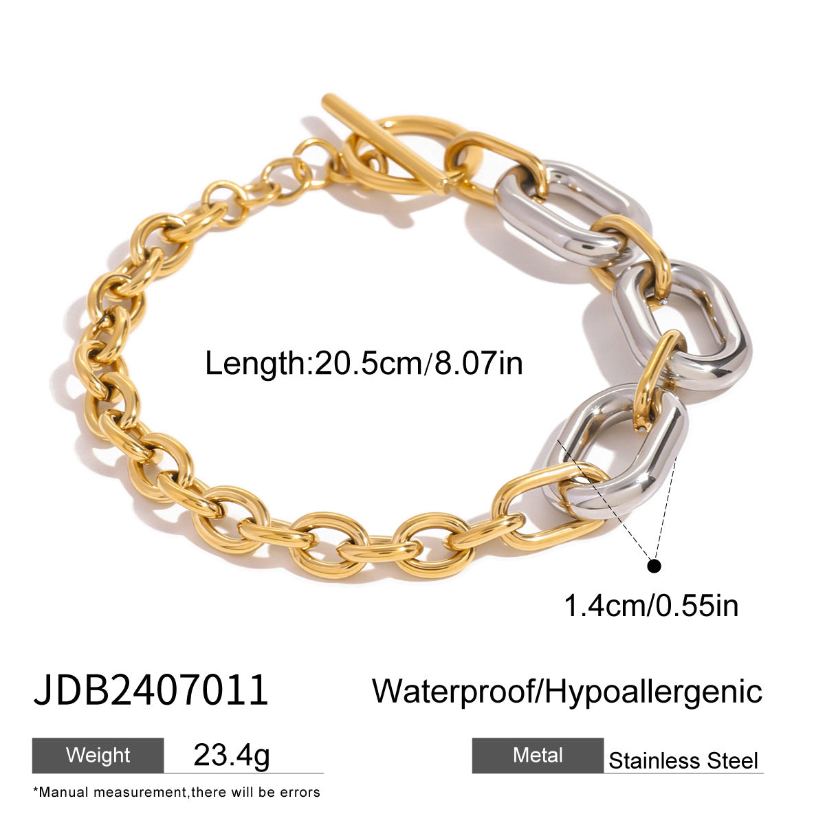 Bracelet Bicolore en Acier Inoxydable  Maillons Dorés & Argentés  Étanche & Hypoallergénique
