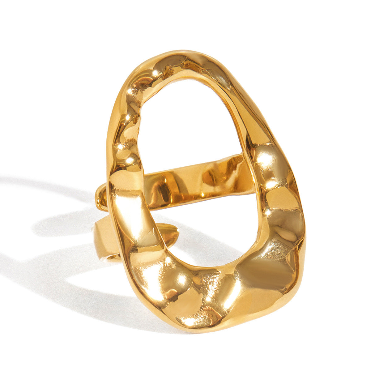 Bague Tendance en Acier Inoxydable Plaqué Or 18K - Design Ovale Géométrique