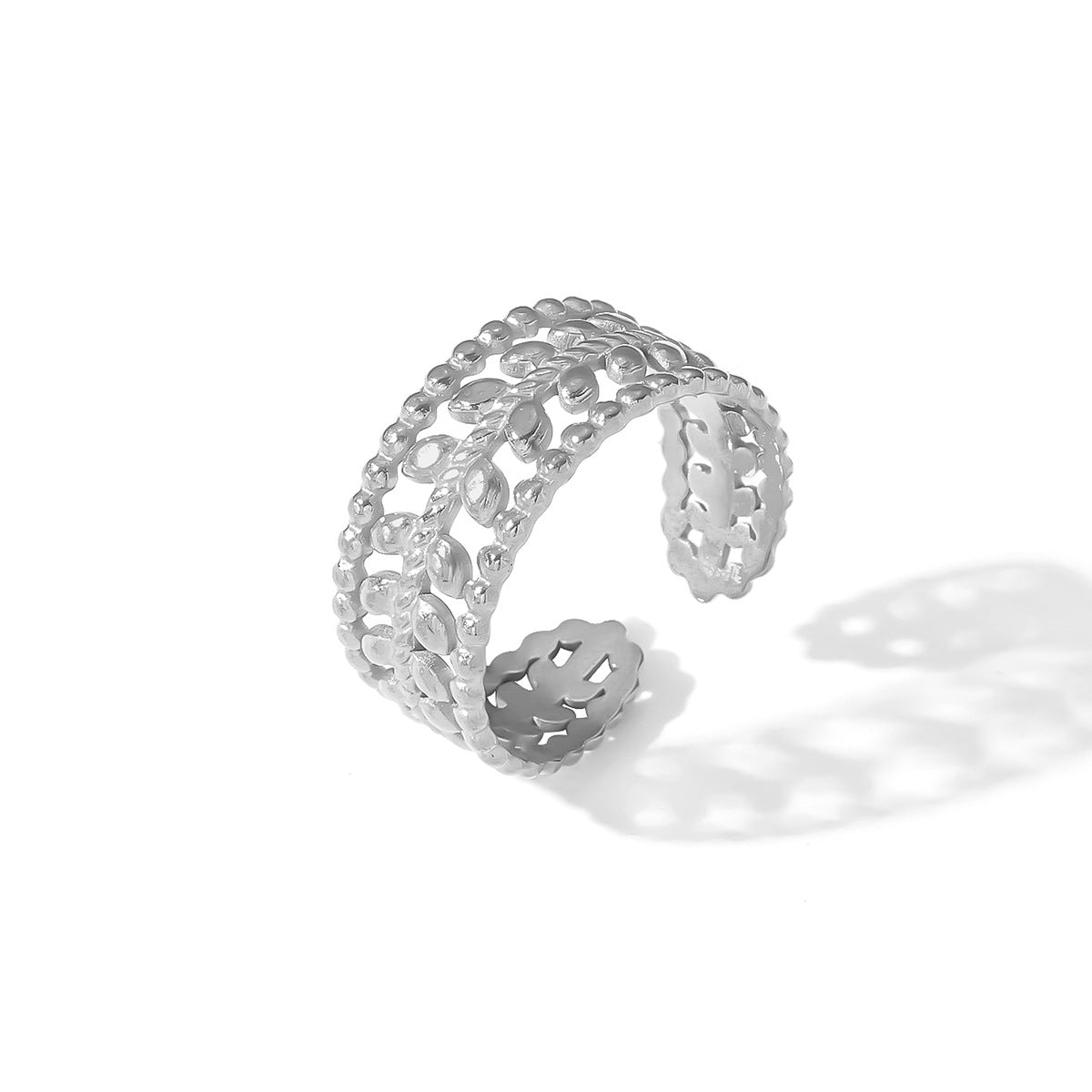 Bague Femme Acier Dorée Ajourée  Design Feuillage Chic et Élégant