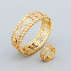 Bracelet Femme – Manchette Sertie de Pierres en Acier Inoxydable Doré, Argenté