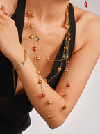 Collier Long Doré Enigma Super Flash  Verre Tchèque & Acier Inoxydable 18K