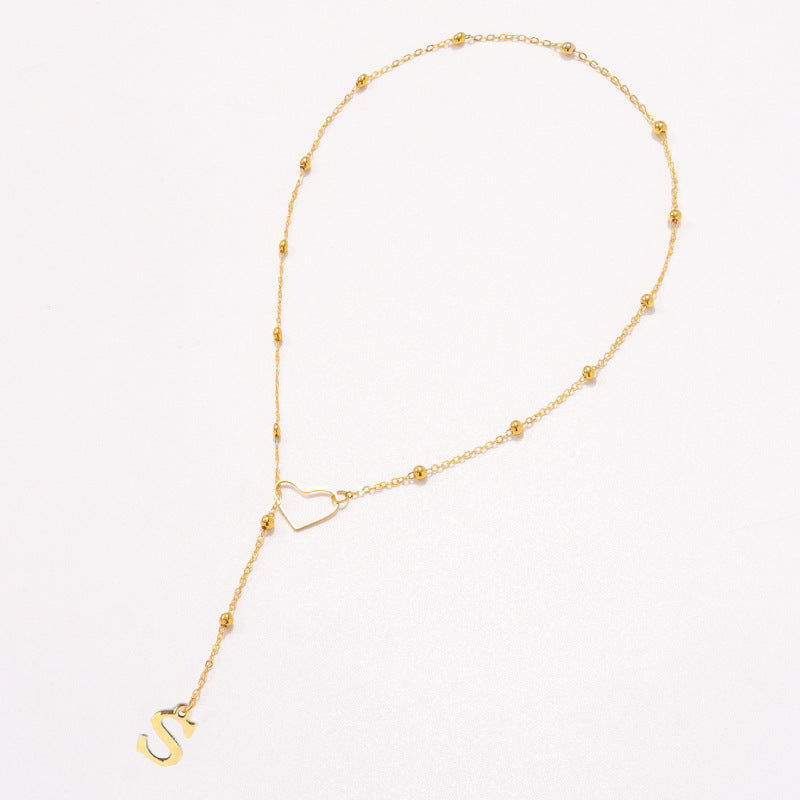 Collier Lettre Personnalisée  Acier Inoxydable Doré avec Cœur & Perles