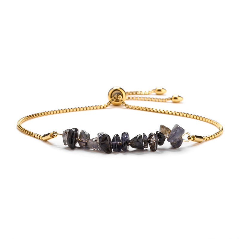Bracelet pierres naturelles brutes  Acier inoxydable doré ajustable | Bijou énergétique & spirituel femme