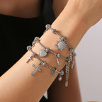 Bracelet Étoile d'Argent  Acier inoxydable , charms lune et soleil, diamant tchèque