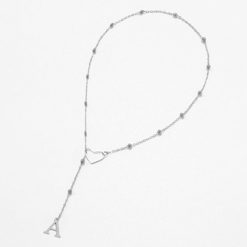Collier Lettre Personnalisée  Acier Inoxydable Doré avec Cœur & Perles