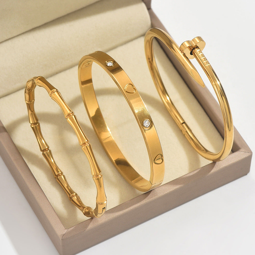 Set 3 Bracelets Mode Chic  Acier Inoxydable Plaqué Or serti de zircon