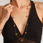 Collier Long Doré Enigma Super Flash  Verre Tchèque & Acier Inoxydable 18K