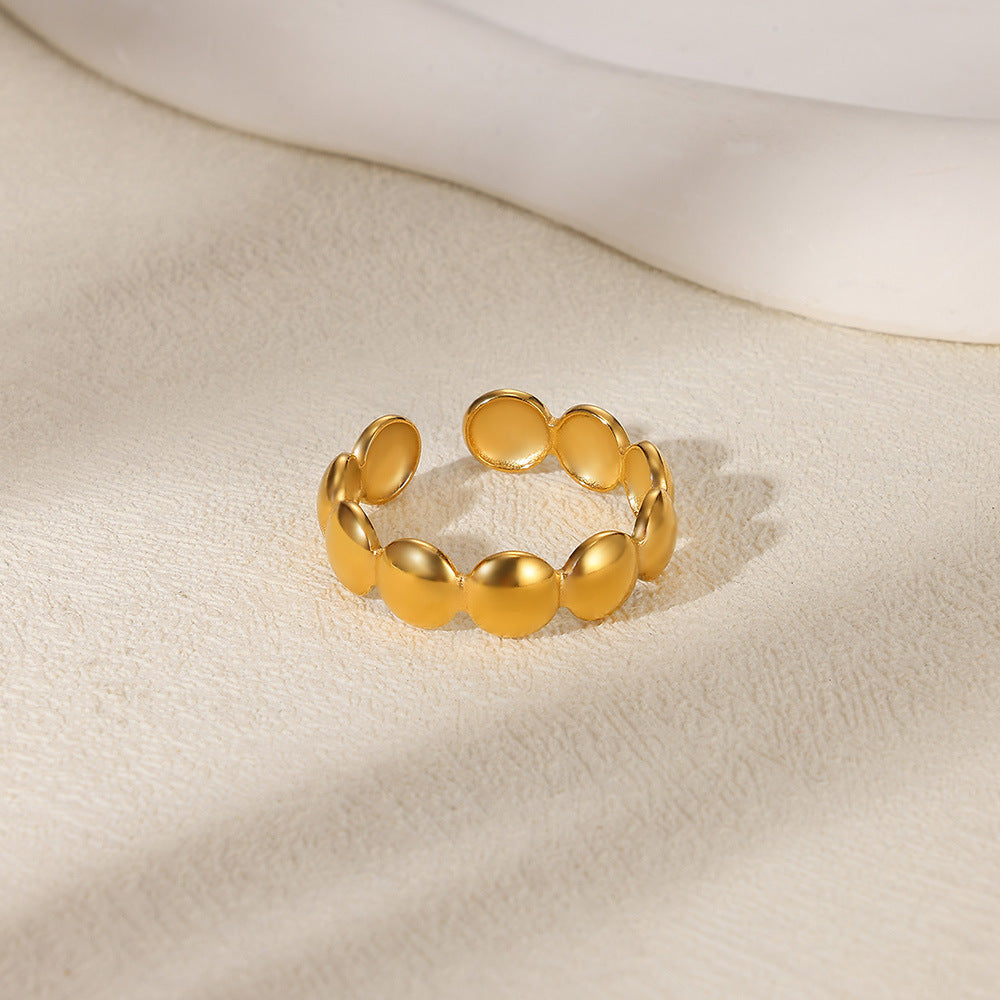 Bague femme ajustable pastilles rondes  Acier inoxydable plaqué or ou argent