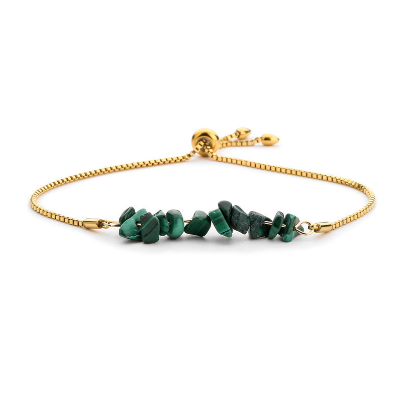 Bracelet pierres naturelles brutes  Acier inoxydable doré ajustable | Bijou énergétique & spirituel femme