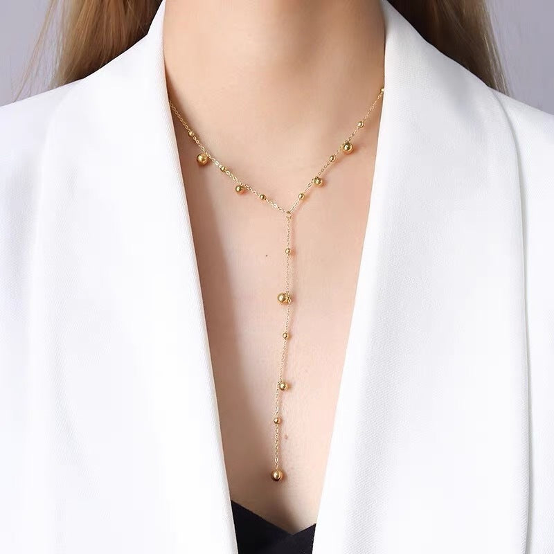 Collier long femme en acier   Chaîne gouttes multiples dorée ou argentée, style chic et tendance 18K
