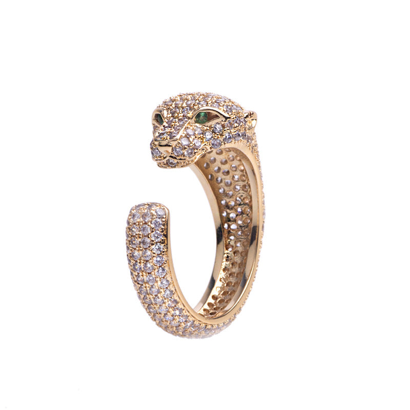 Bague Panthère Femme – Anneau Ajustable Sertie de Zircons en Acier Inoxydable Doré, Argenté ou Or Rose