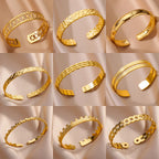 Bracelet Ouvert Vintage Français en Acier Inoxydable Texturé