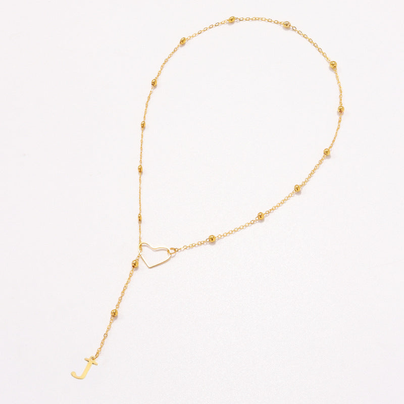 Collier Lettre Personnalisée  Acier Inoxydable Doré avec Cœur & Perles