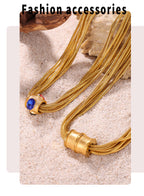 Collier & Bracelet – Chaînes Multi-rangs  Acier Plaqué Or & Strass –