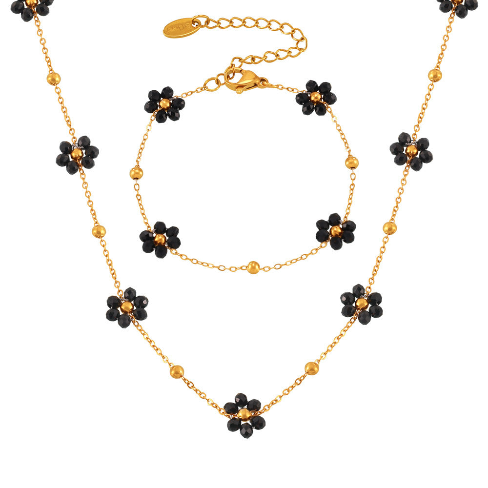 Set Bijou "Fleur Noire" : Collier et Bracelet