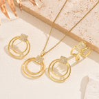 Parure Bijoux Femme  Collier, Boucles & Bague Dorés avec Cercles et Zircon