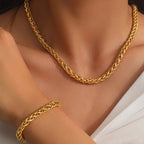 Parure Collier et Bracelet en Acier Inoxydable Doré  Maille Torsadée Unisexe
