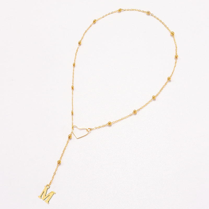 Collier Lettre Personnalisée  Acier Inoxydable Doré avec Cœur & Perles