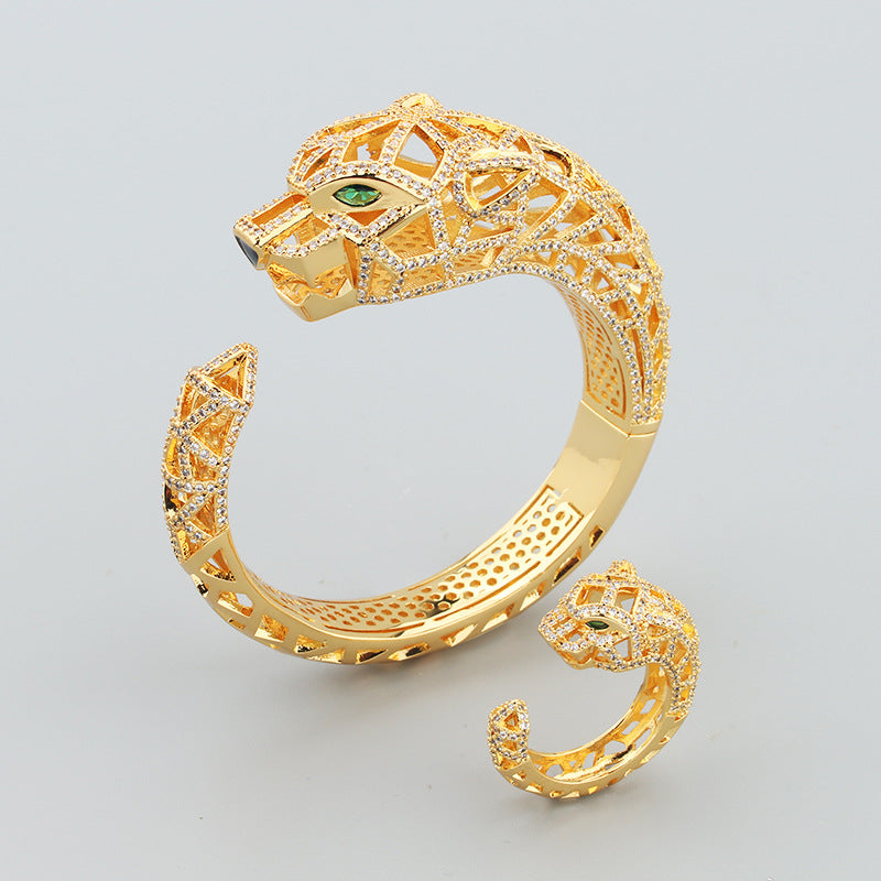 Bracelet Panthère Femme – Manchette en Acier Inoxydable Doré, Argenté ou Or Rose
