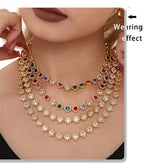 Ensemble Mystery Love  Collier & Bracelet Dorés en Acier Inoxydable et Zircons Colorés