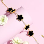 Bracelet Trèfle Doré  Acier Titane Haute Qualité, 5 Motifs Fleur - Blanc