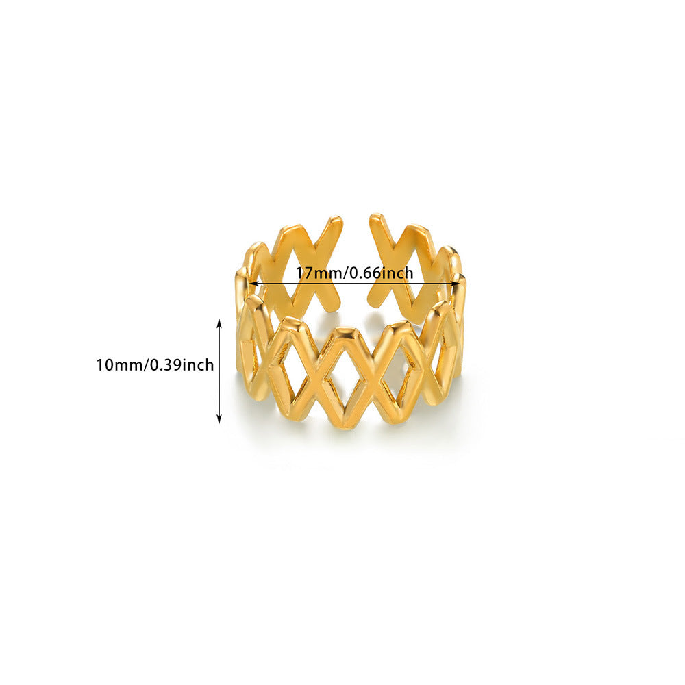 Bague femme géométrique ajourée  Acier inoxydable plaqué or ou argent