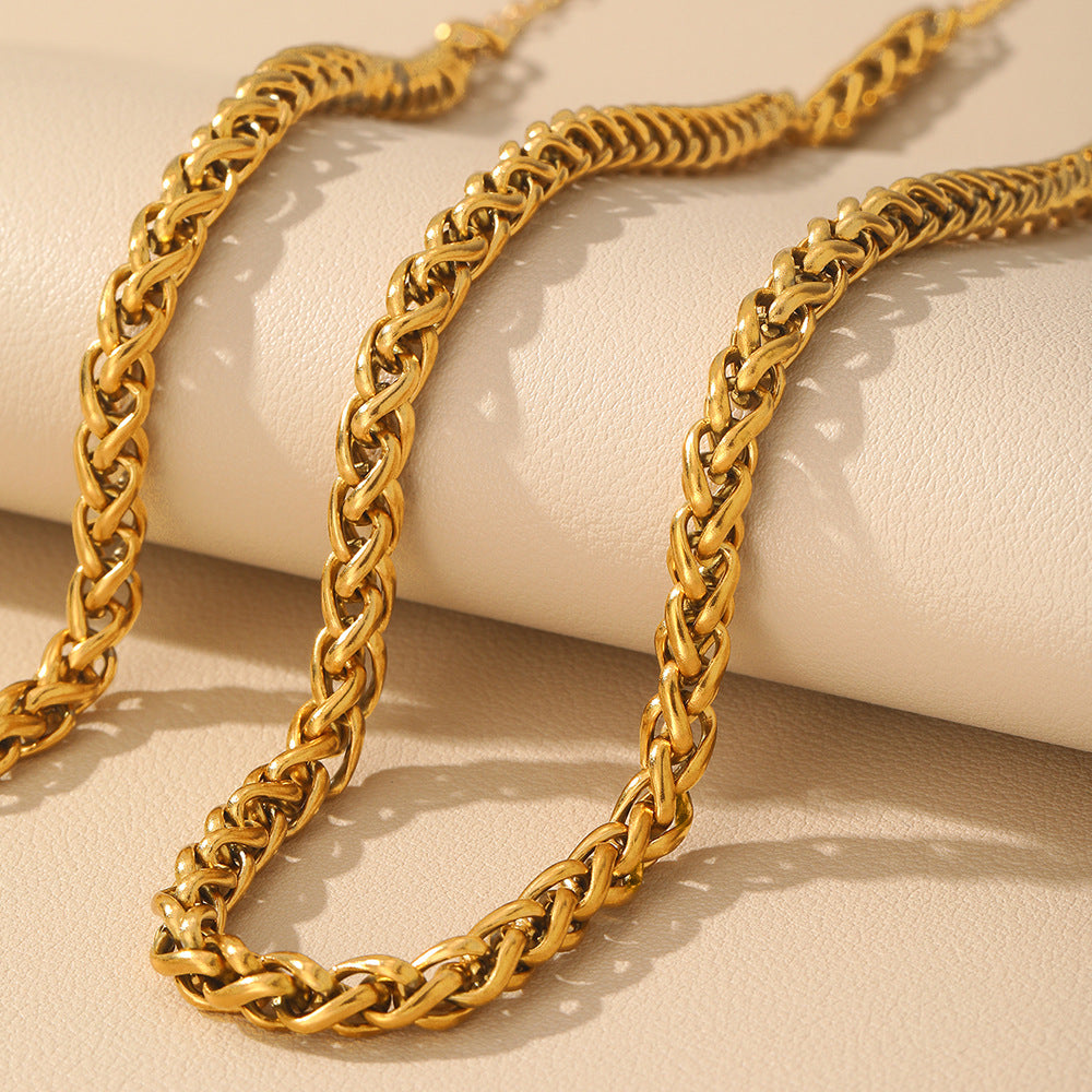Parure Collier et Bracelet en Acier Inoxydable Doré  Maille Torsadée Unisexe