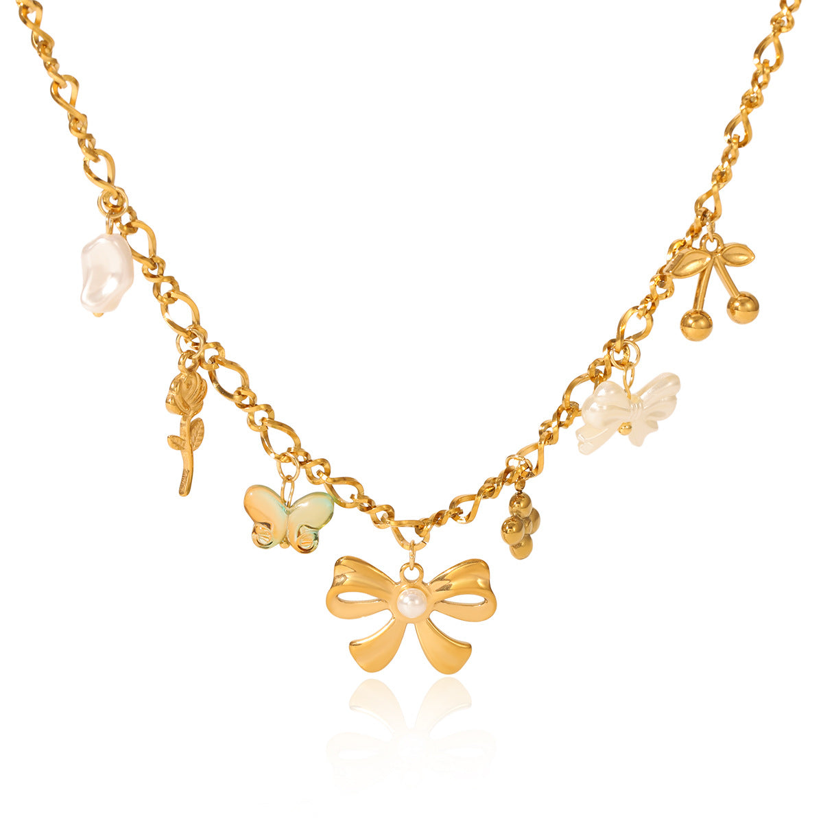 Cross-border exclusive stainless steel flower butterfly heart-shaped multi-pendant women's fashion high-end versatile design necklace accessories