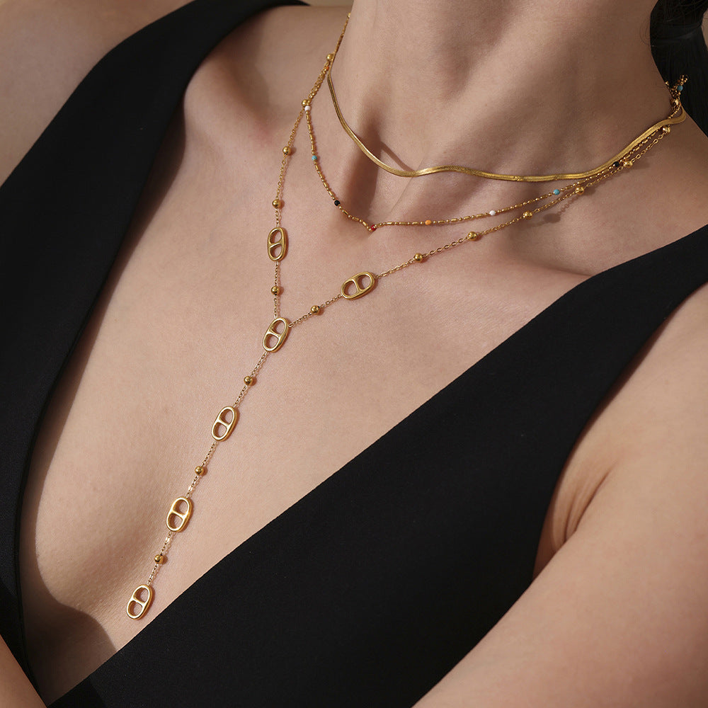 Collier Long Style Japonais à Pampilles – Acier doré a l'or 18K ou Argent