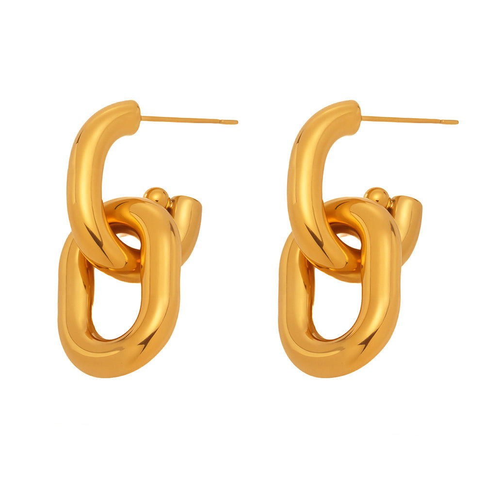 Boucles dOreilles Enigma  Chaîne Creuse Bicolore en Acier Inoxydable & Plaqué Or 18K