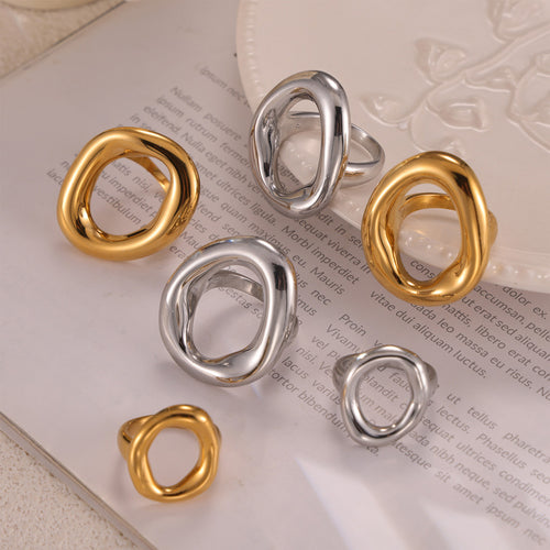 Bague Design Organique Dorée – Acier doré à l'or fin  Ajouré (Petit & Grand)