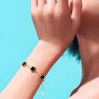 Bracelet Trèfle Doré  Acier Titane Haute Qualité, 5 Motifs Fleur - Blanc